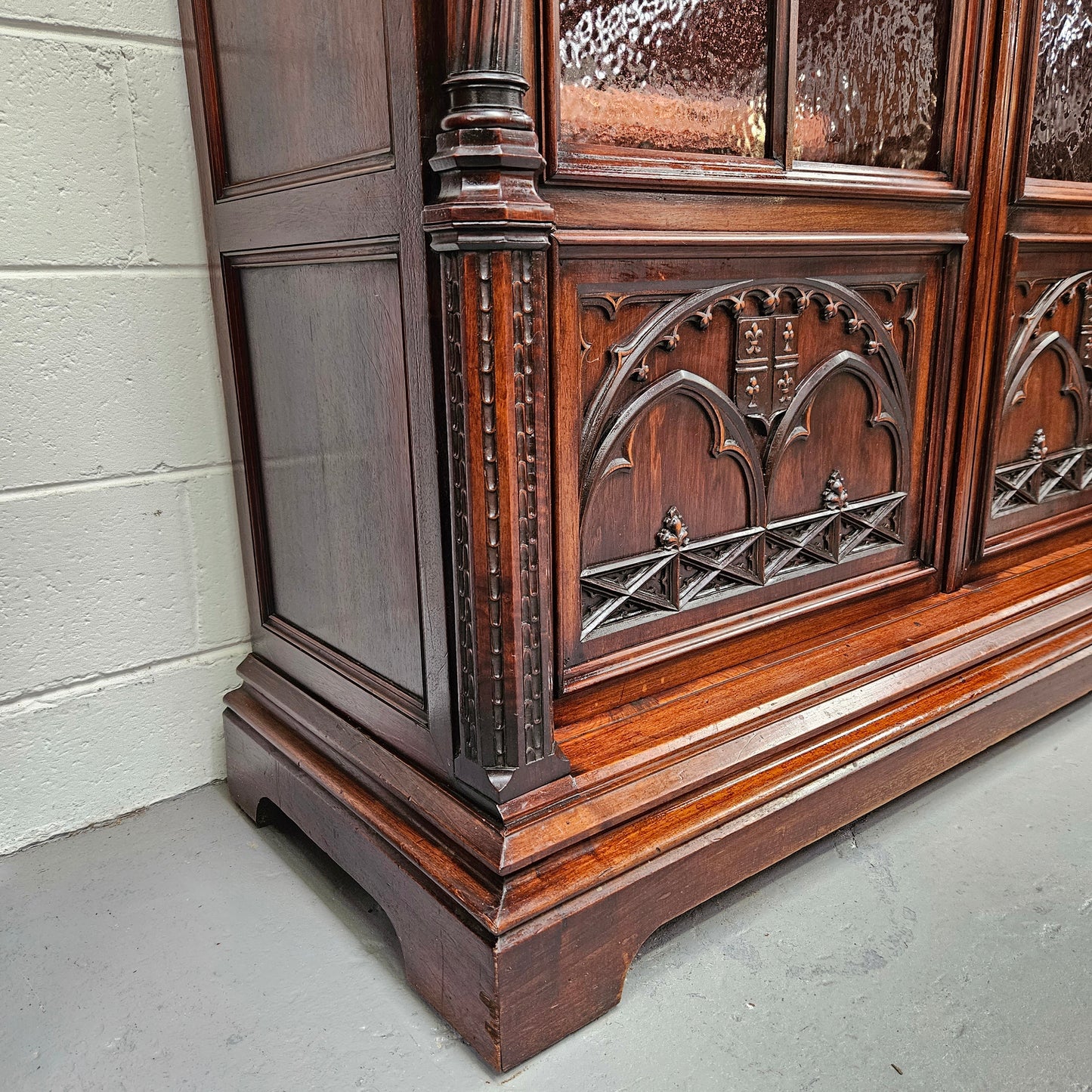 Amazing 19th Century French Walnut Gothic Style Two Door Bookcase