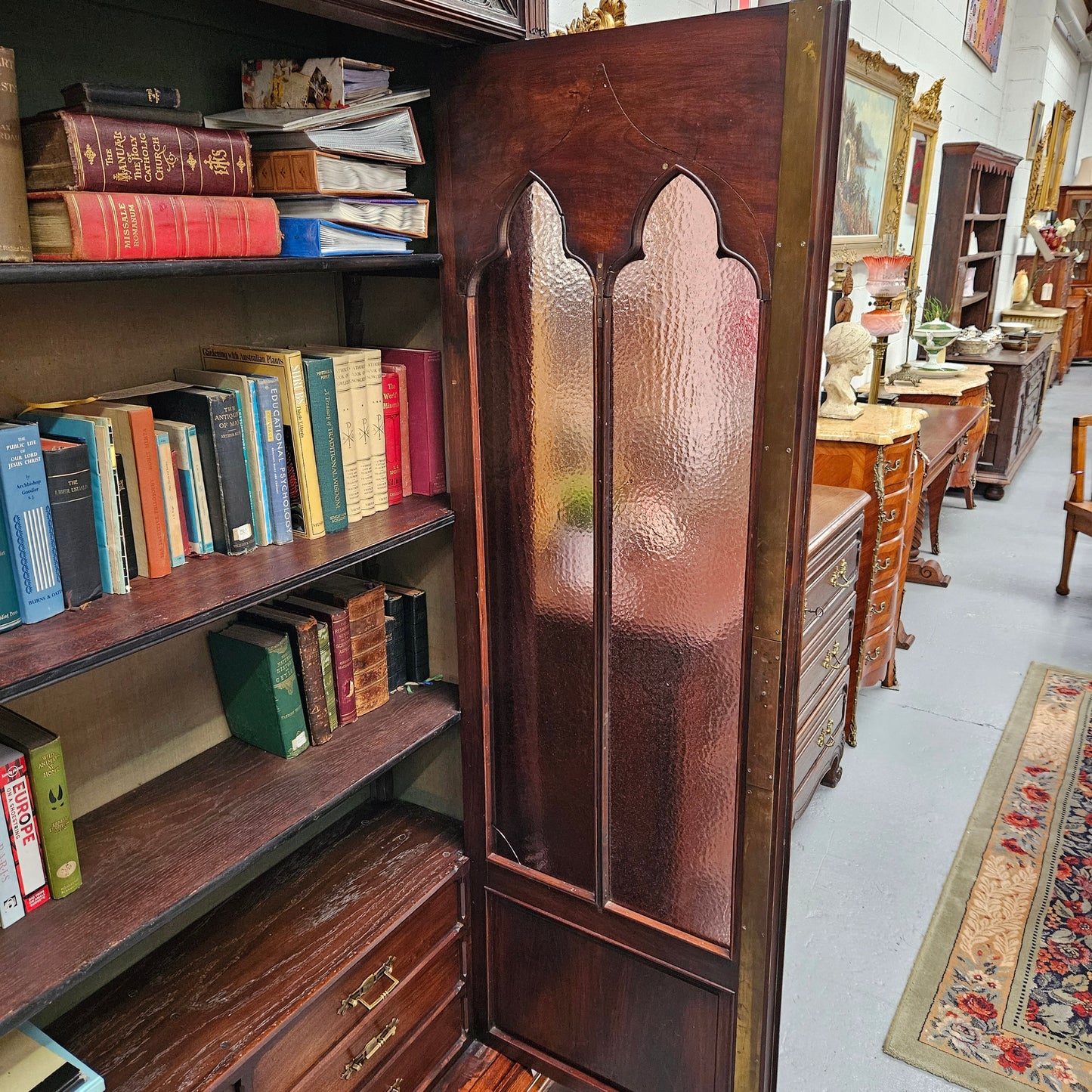 Amazing 19th Century French Walnut Gothic Style Two Door Bookcase