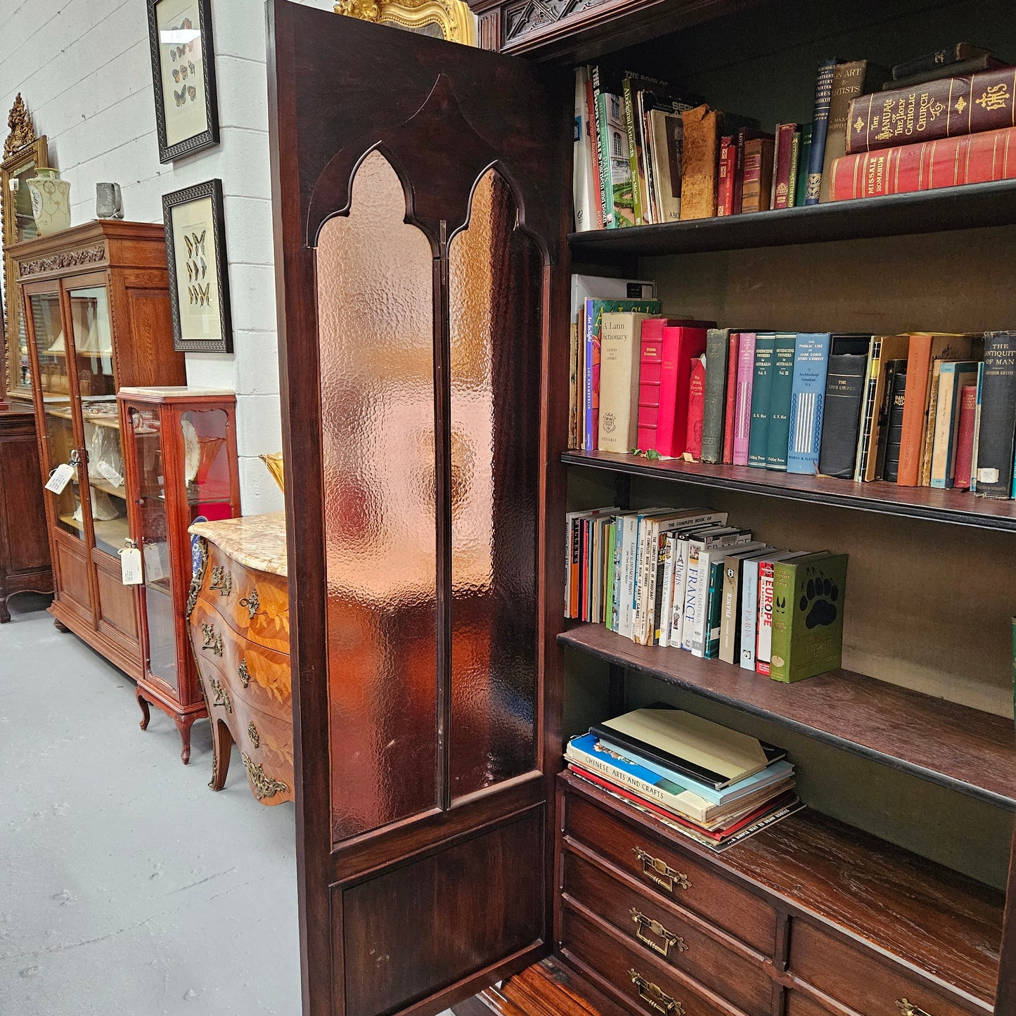 Amazing 19th Century French Walnut Gothic Style Two Door Bookcase