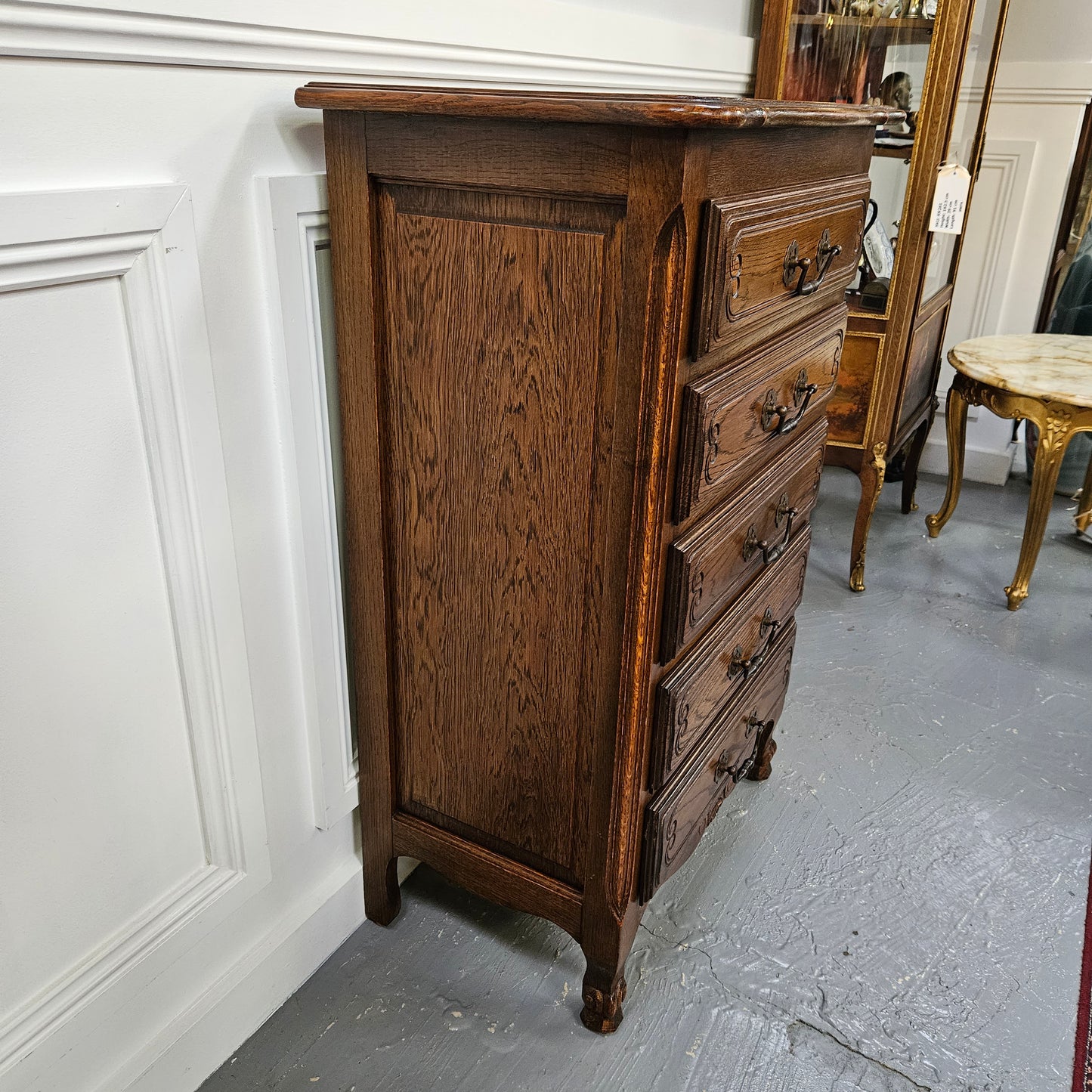French Provincial Five Drawer Oak Chest Of Drawers