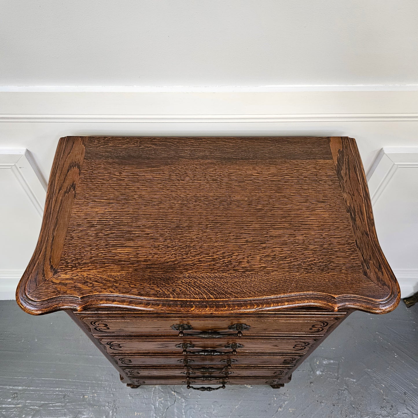 French Provincial Five Drawer Oak Chest Of Drawers