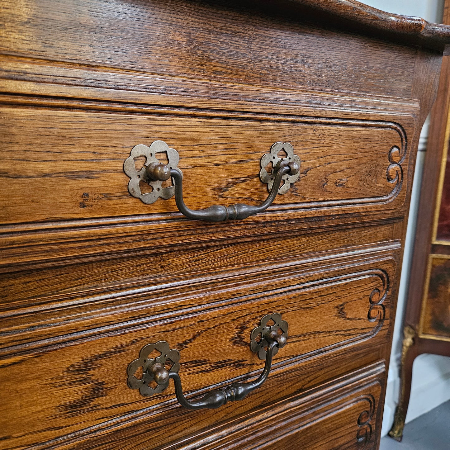 French Provincial Five Drawer Oak Chest Of Drawers