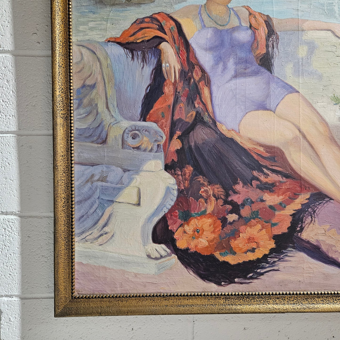 Art Deco Oil On Canvas Of Lounging Lady Signed