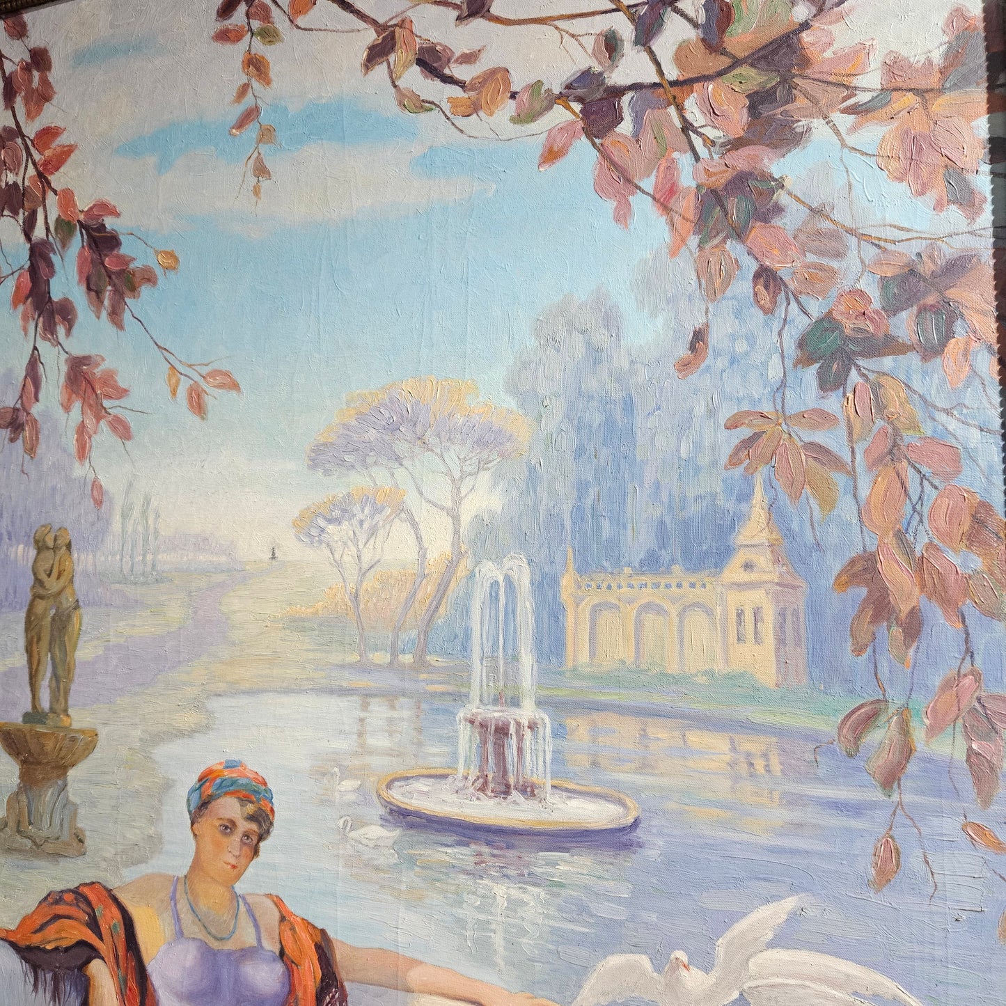 Art Deco Oil On Canvas Of Lounging Lady Signed