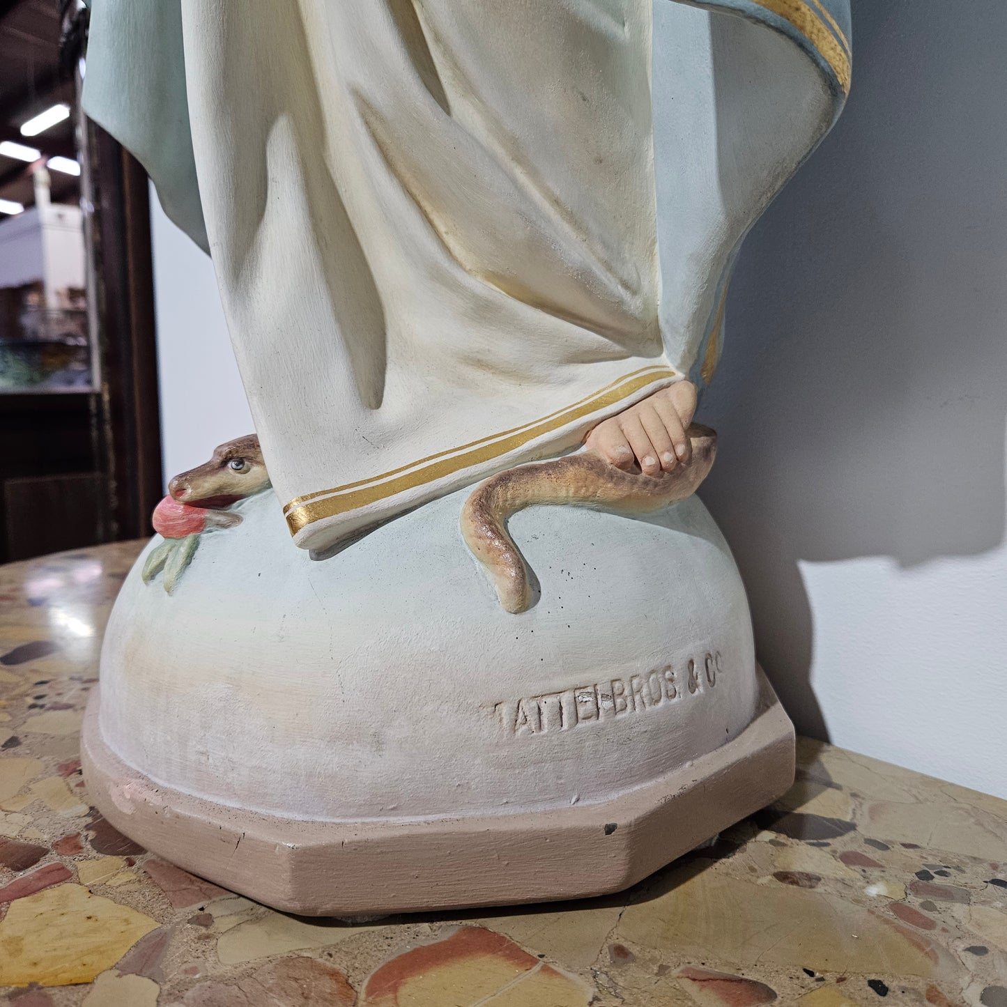 Handpainted & Gilded Plaster Statue of Our Lady by Mattei Bros & Co.