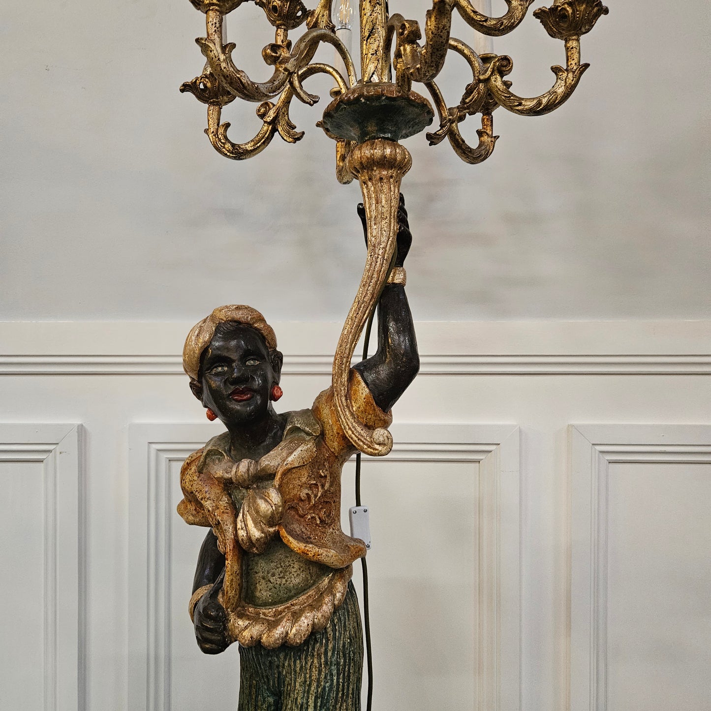 Sourced From France 10 Arm Blackamoor Floor Lamp