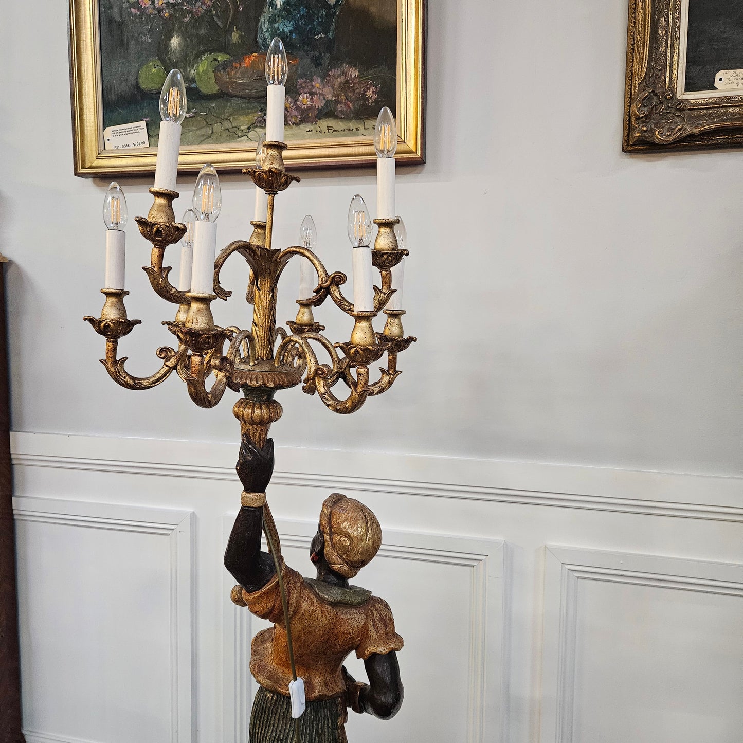 Sourced From France 10 Arm Blackamoor Floor Lamp