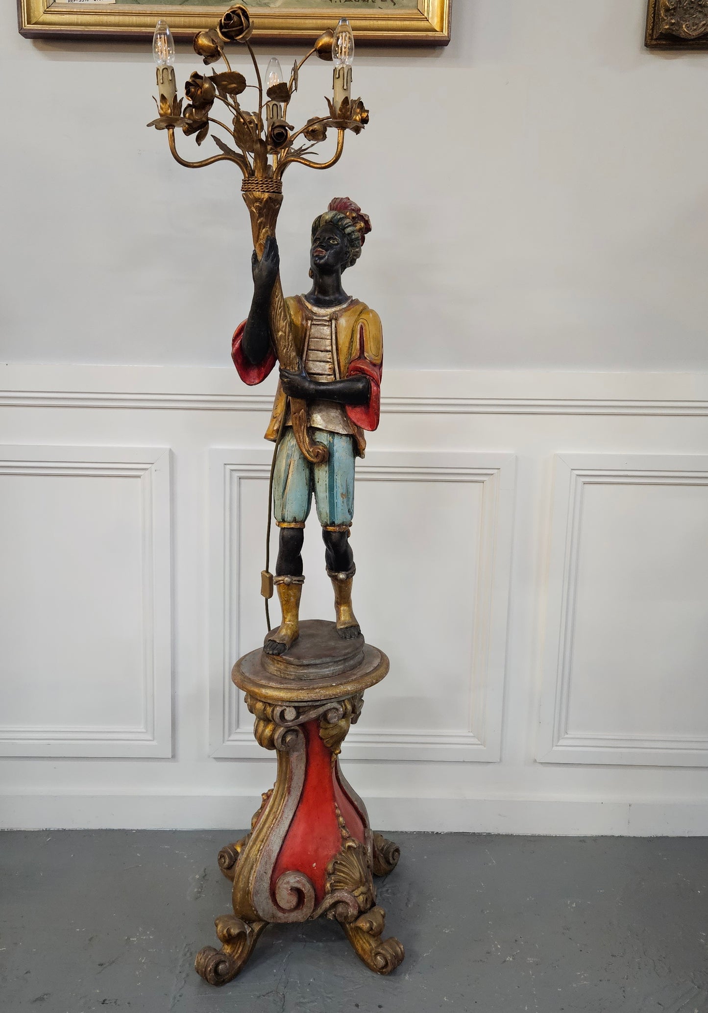 Sourced From France 3 Light Blackamoor Floor Lamp