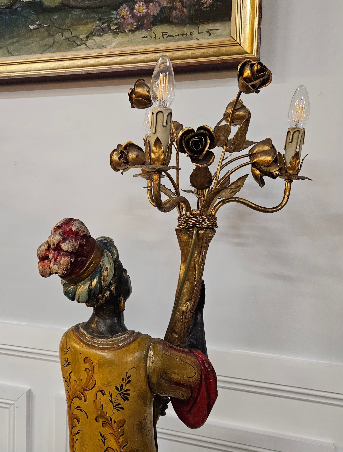 Sourced From France 3 Light Blackamoor Floor Lamp