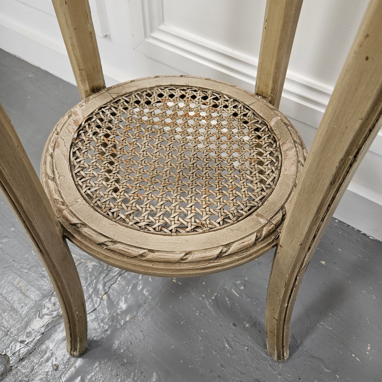 French Antique Hand-Painted Inset Marble Top Pedestal