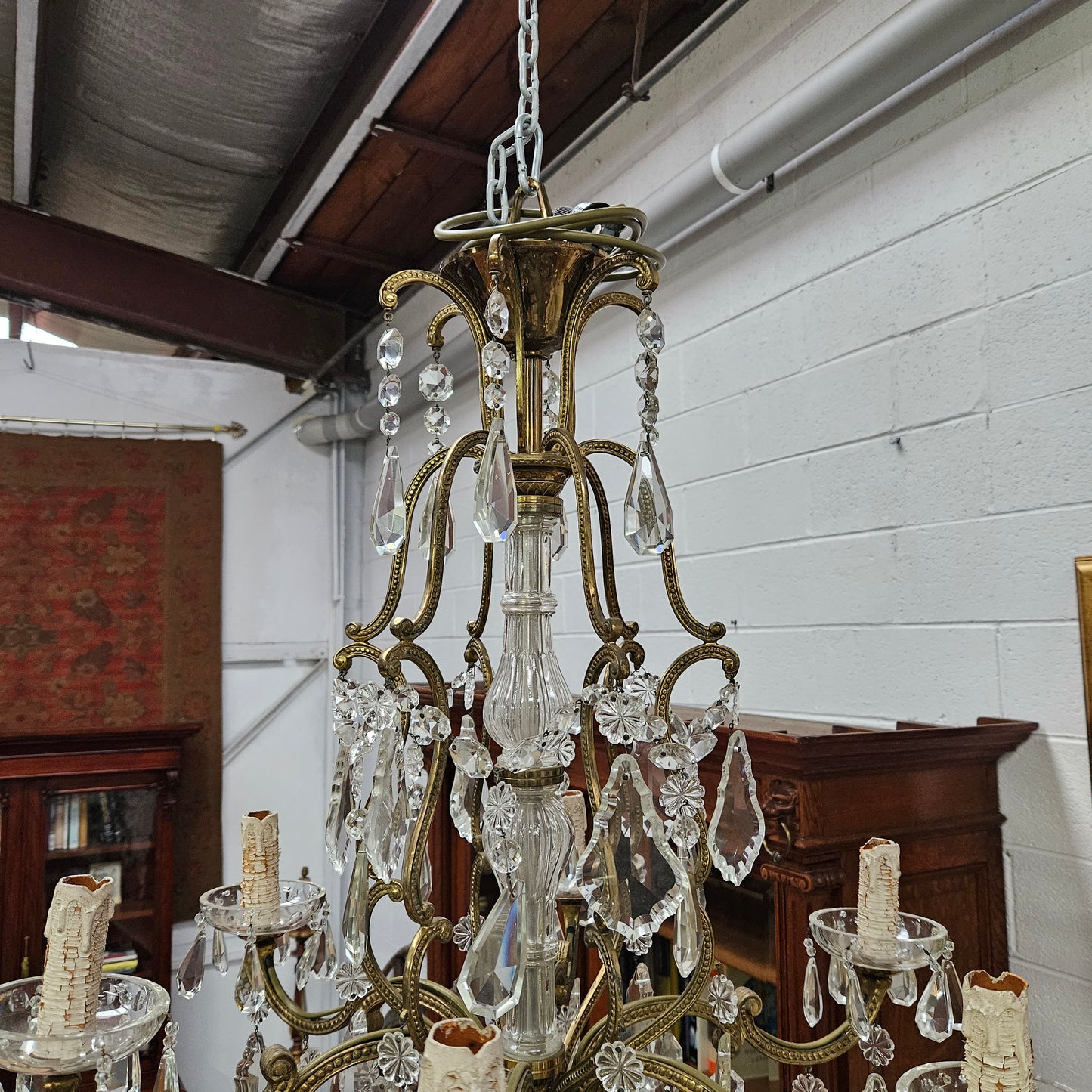 Late 19th Century French Bronze And Crystal Chandelier