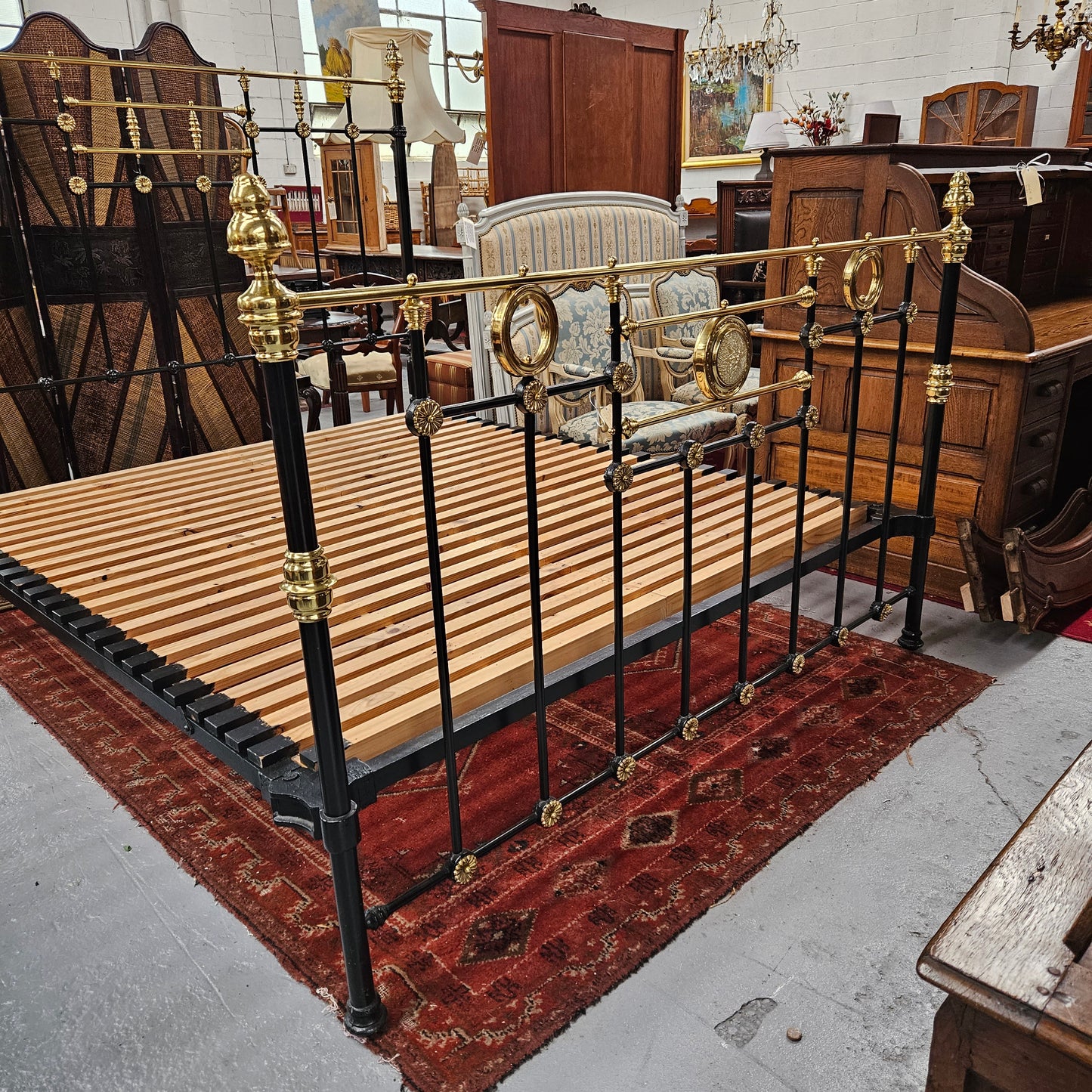 Hard to Find 19the Century King Size Cast Iron & Brass Bed Frame