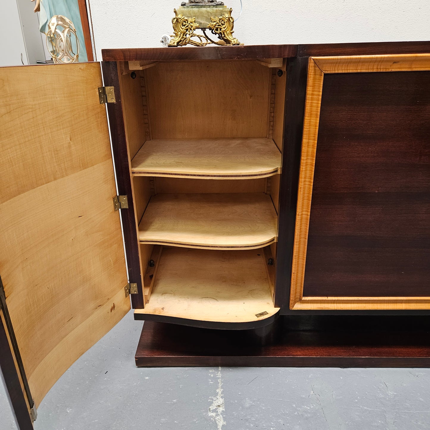 Grand Jules Leleu Style French Art Deco Walnut Four Door Buffet
