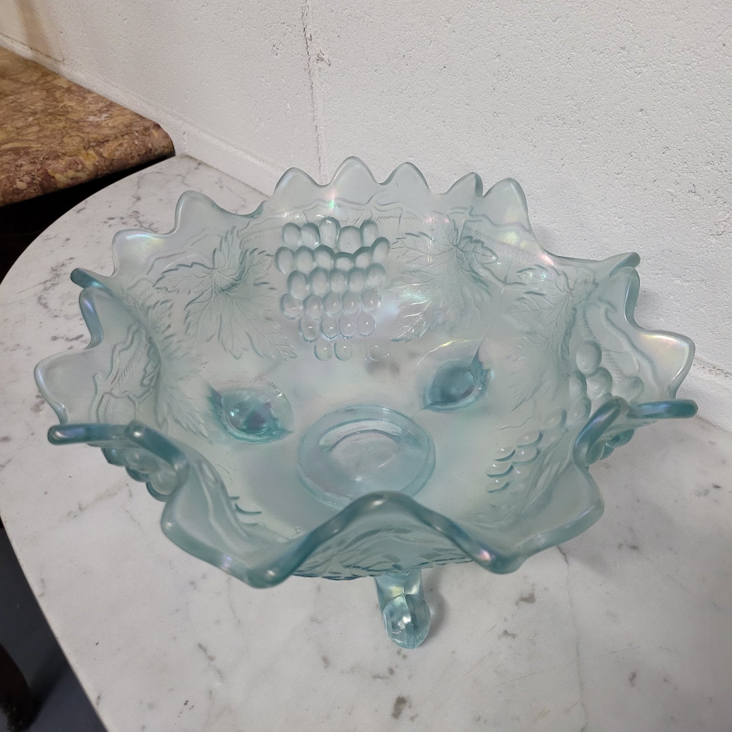 Rare Northwood Ice Blue Grape & Cable Bowl