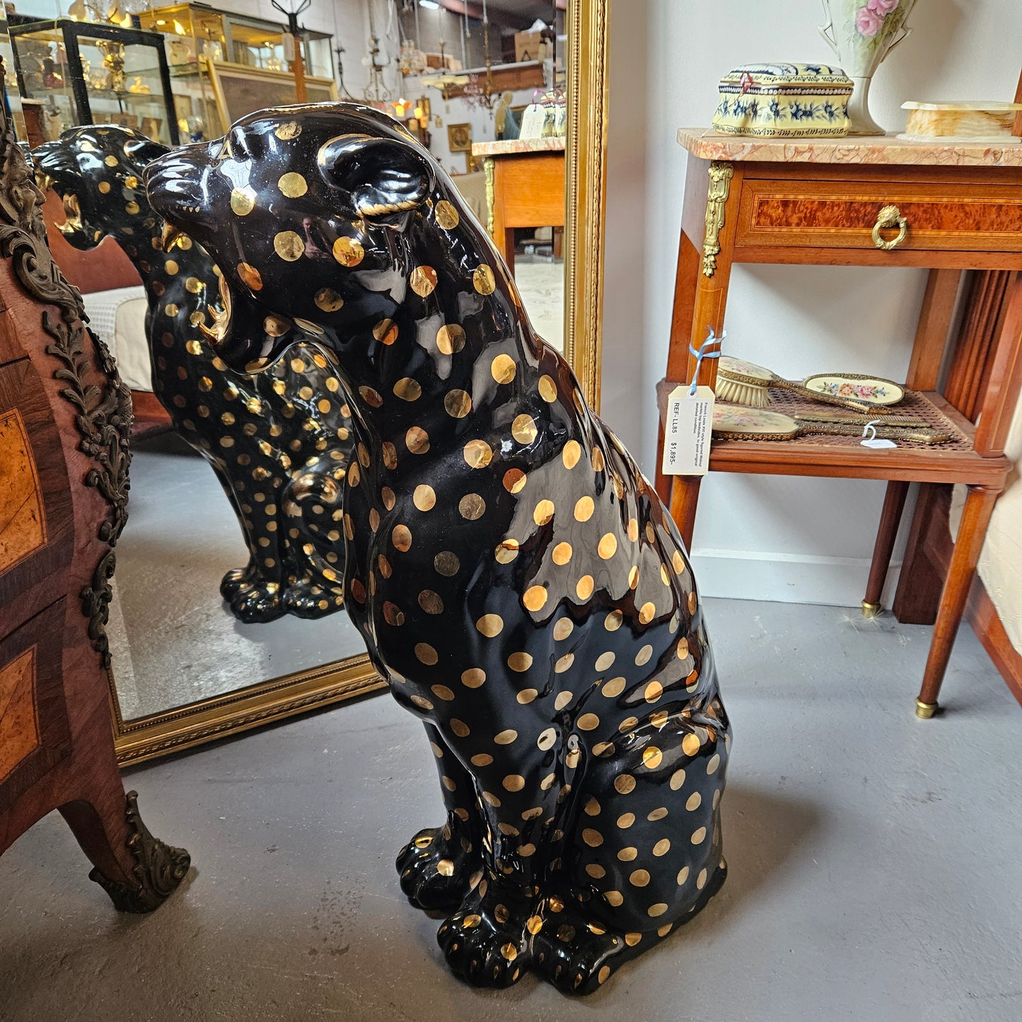 Imposing Black and Gold Italian Ceramic Roaring Leopard