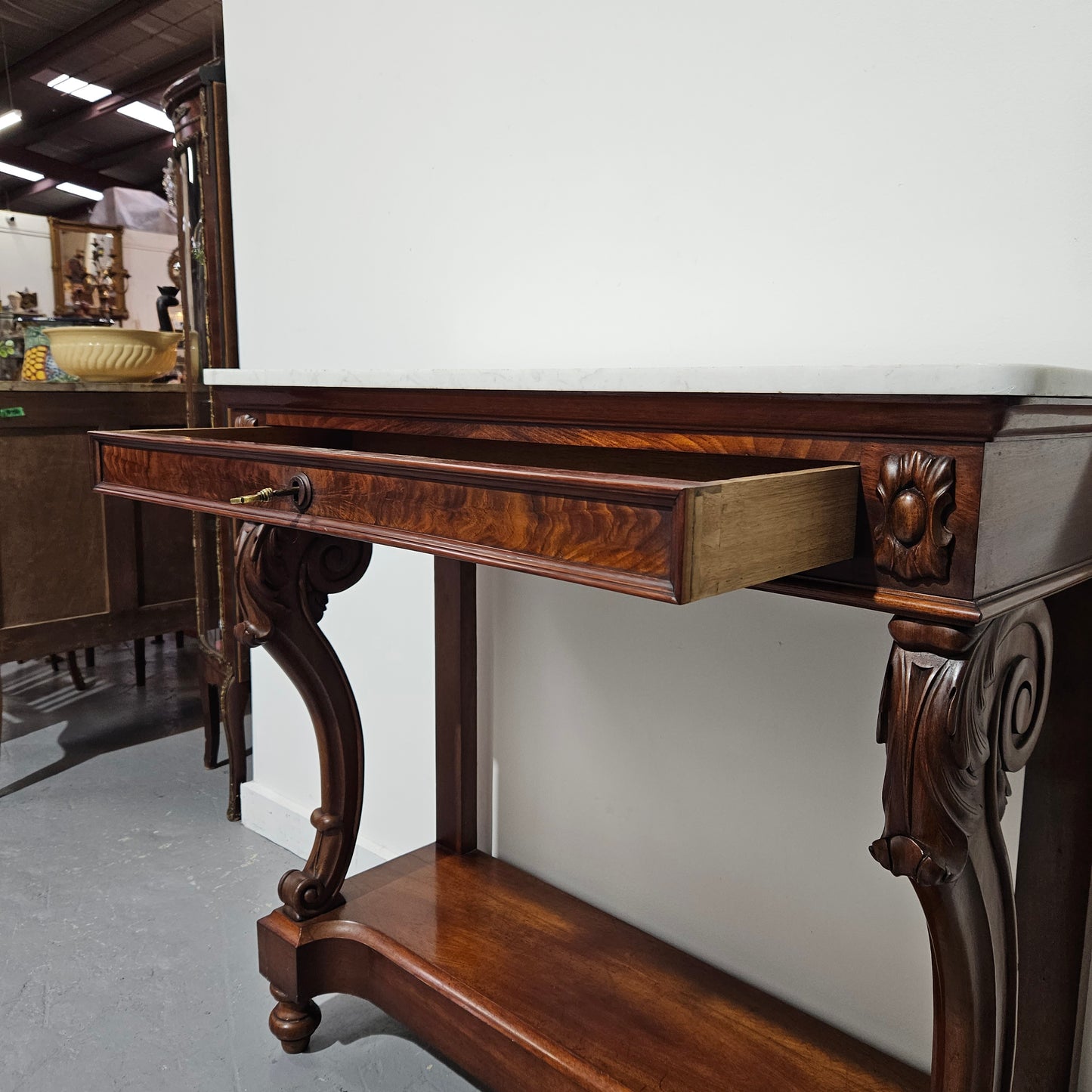 Hard to Find Louis XV Walnut & Marble Top Console Table