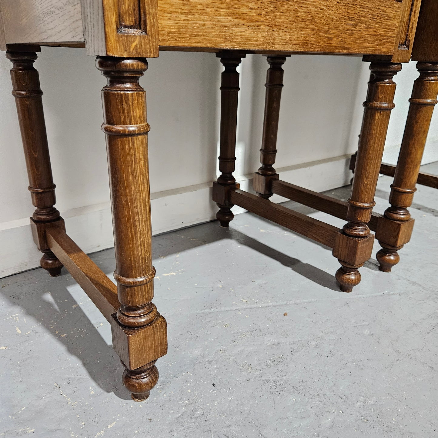 Pair French Oak Henry II Style Marble Top Low Bedsides