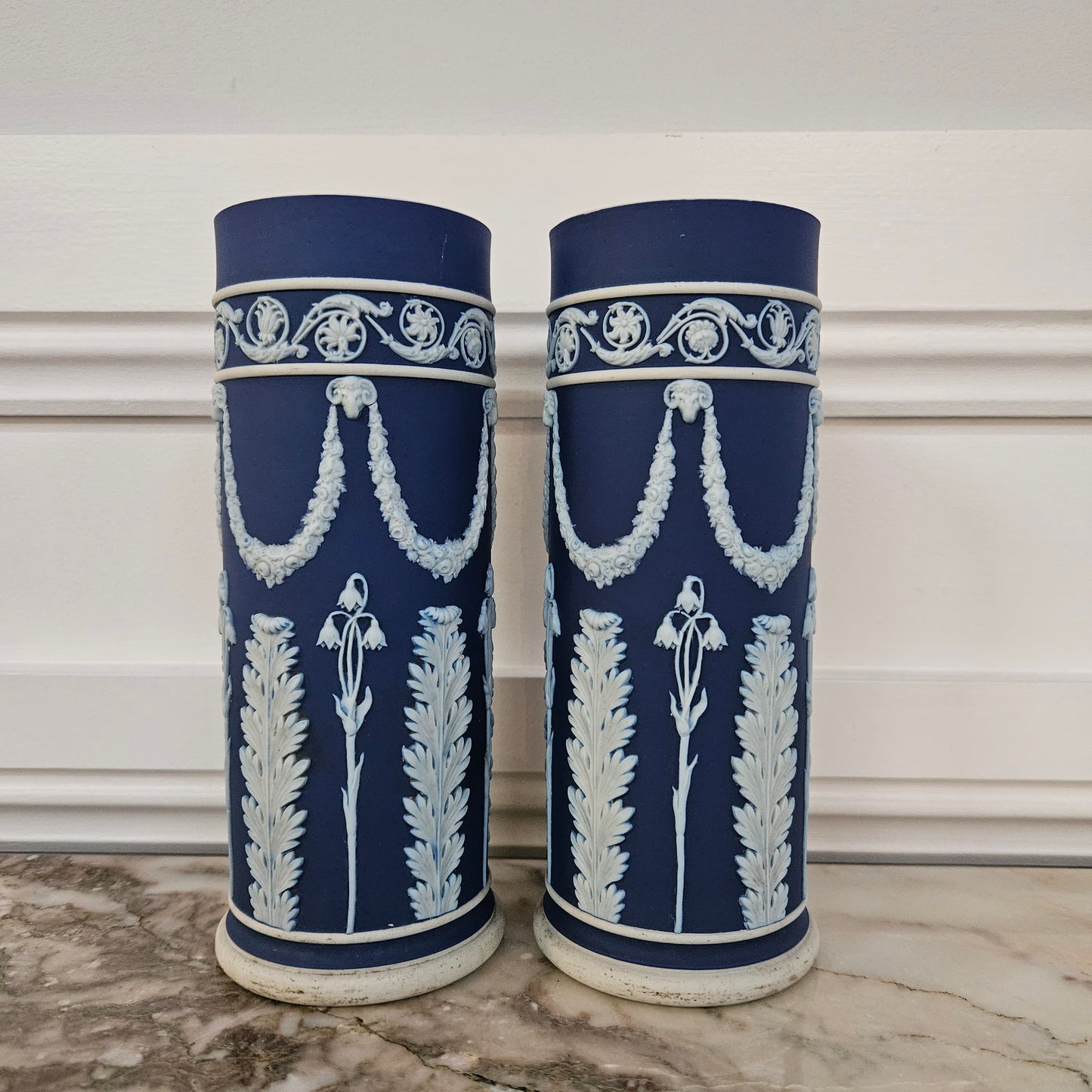 Pair Of Edwardian Wedgewood Cylindrical Vases