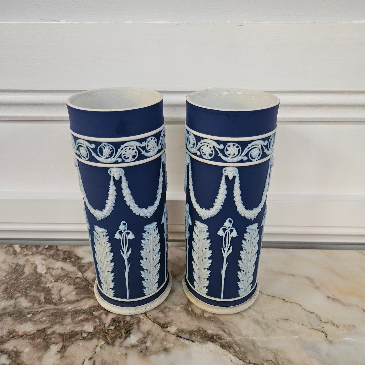 Pair Of Edwardian Wedgewood Cylindrical Vases