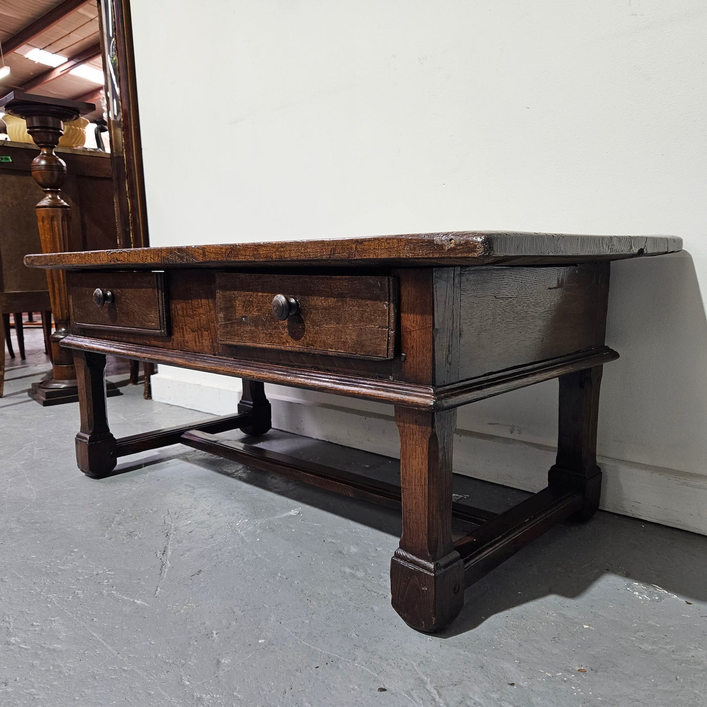 Rustic French Oak Coffee Table With Two Drawers