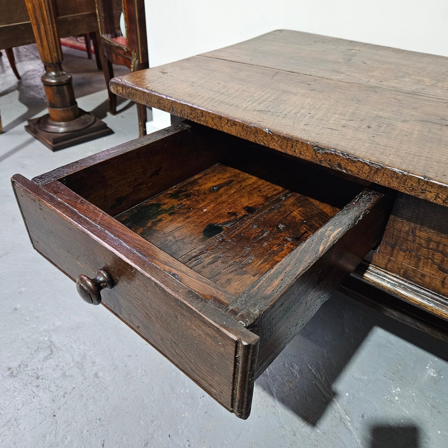 Rustic French Oak Coffee Table With Two Drawers