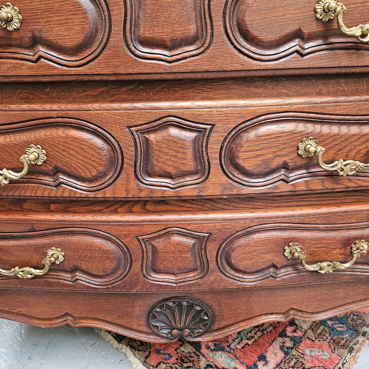 Antique French Oak Parquetry Top Chest of Drawers