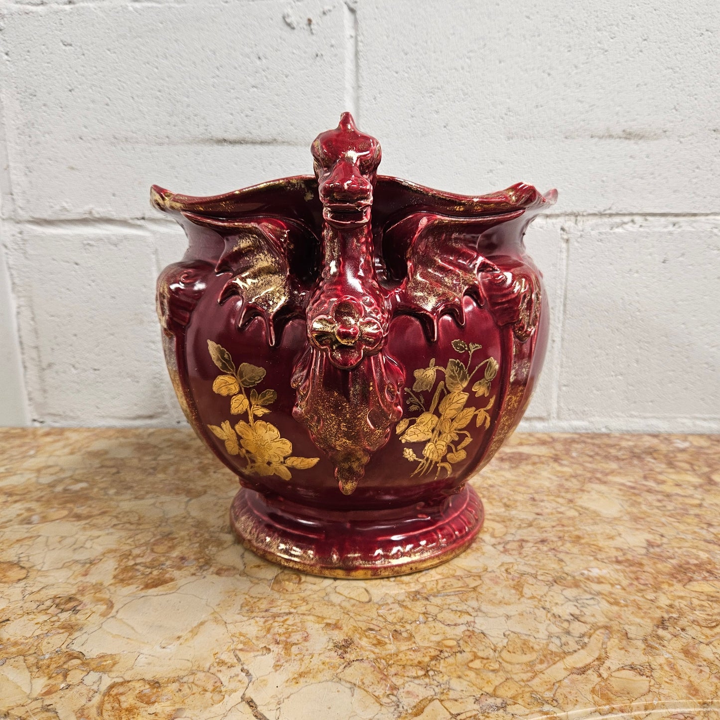 Burgundy Handprinted Griffin Jardiniere