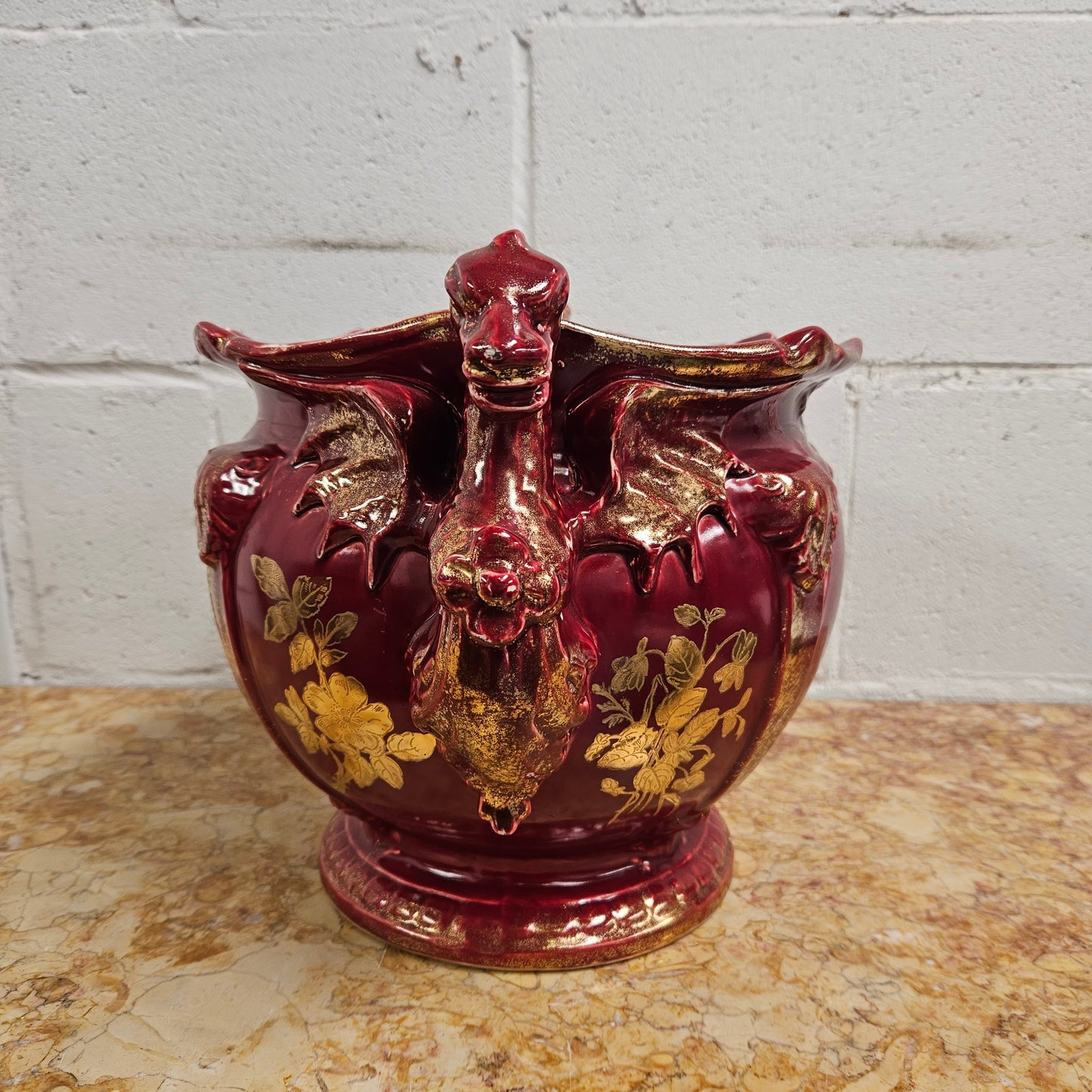 Burgundy Handprinted Griffin Jardiniere
