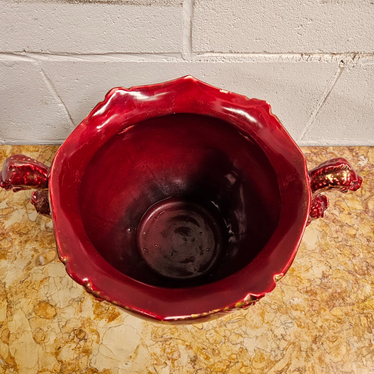 Burgundy Handprinted Griffin Jardiniere
