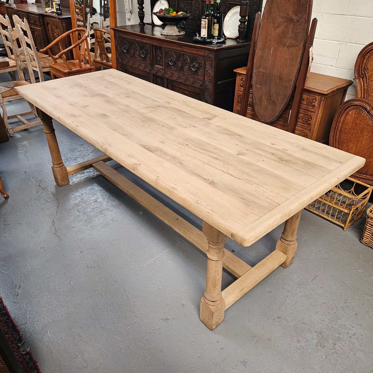 French Raw Oak Refectory Dining Table