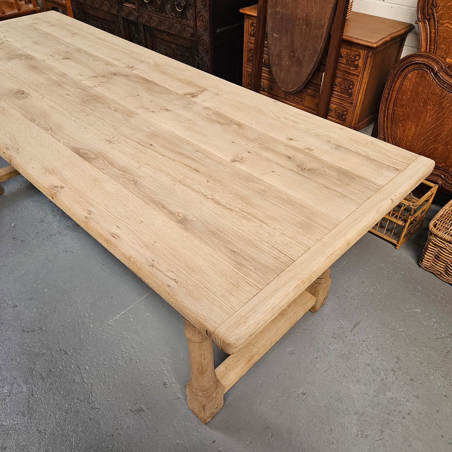 French Raw Oak Refectory Dining Table