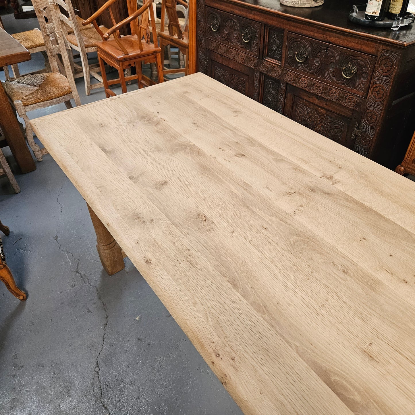 French Raw Oak Refectory Dining Table