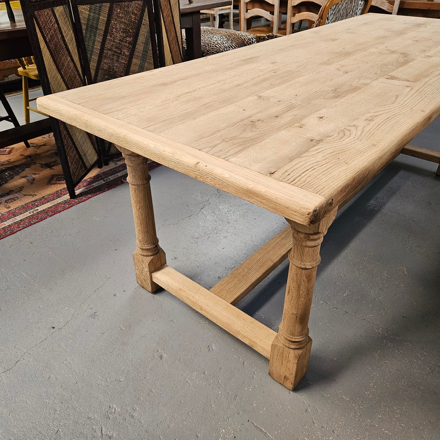 French Raw Oak Refectory Dining Table