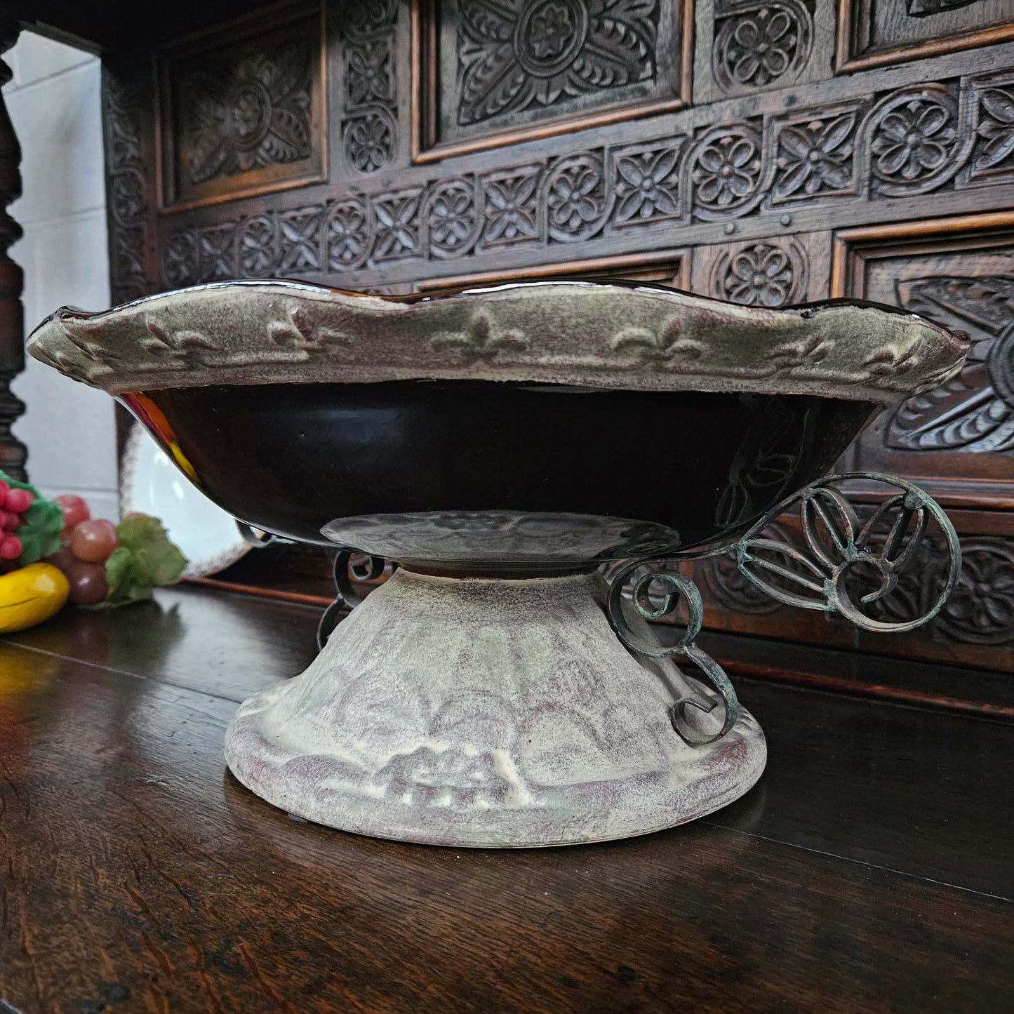 Decorative Ruby Coloured Glass Fruit Bowl