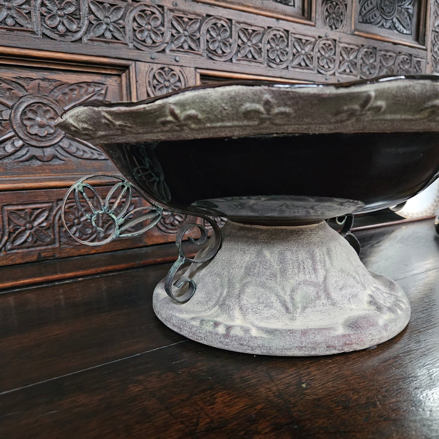 Decorative Ruby Coloured Glass Fruit Bowl