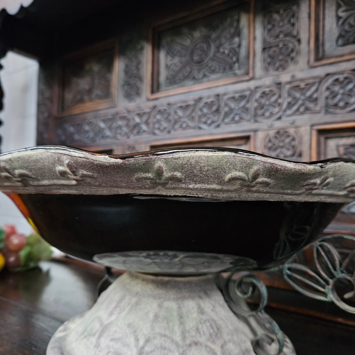 Decorative Ruby Coloured Glass Fruit Bowl