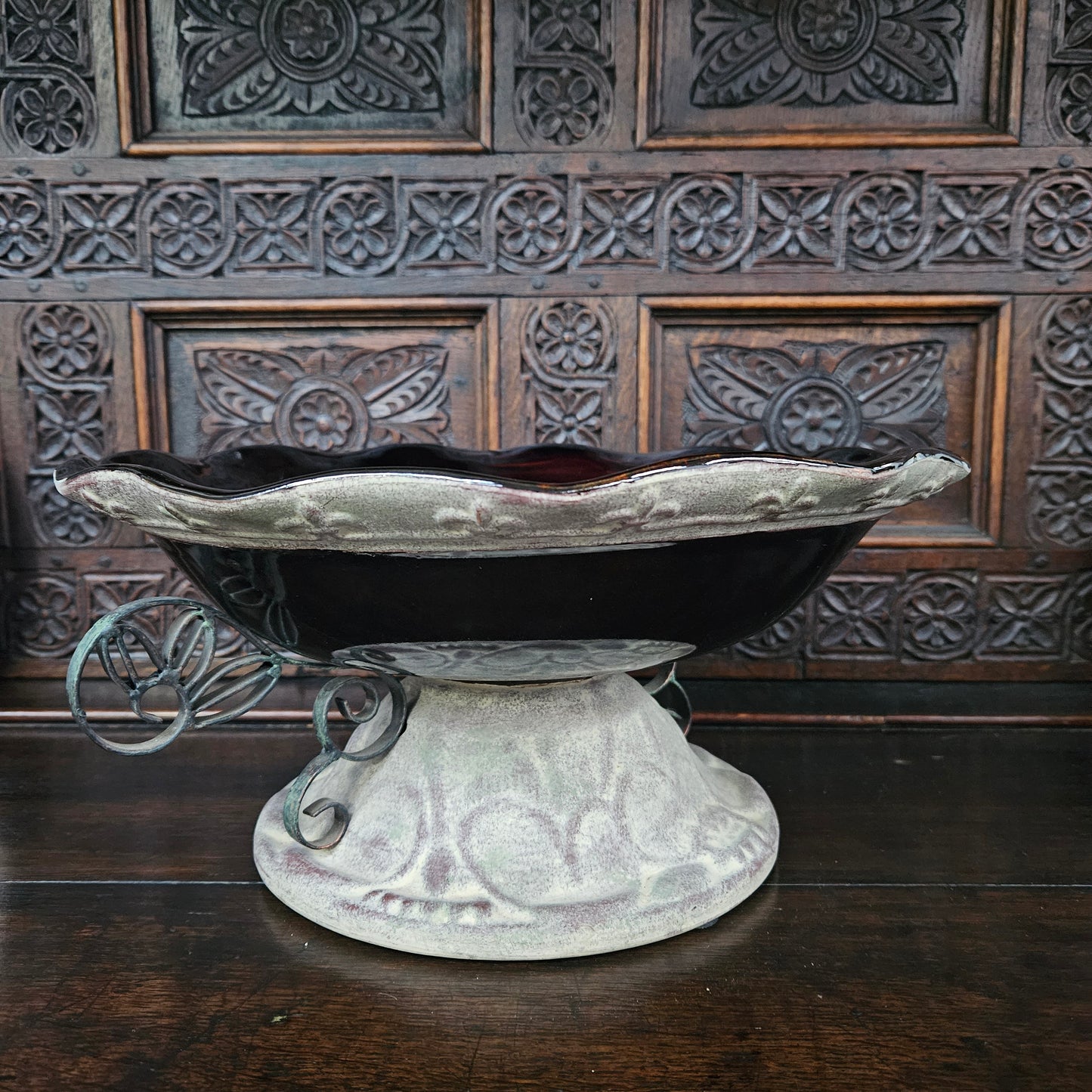 Decorative Ruby Coloured Glass Fruit Bowl