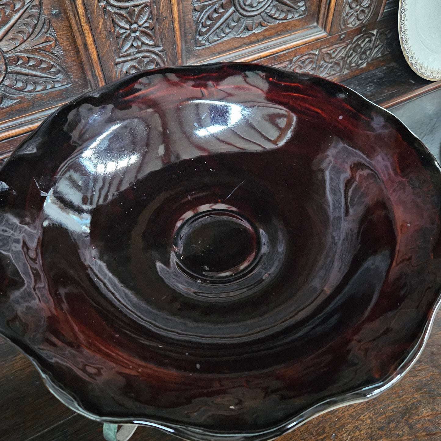 Decorative Ruby Coloured Glass Fruit Bowl