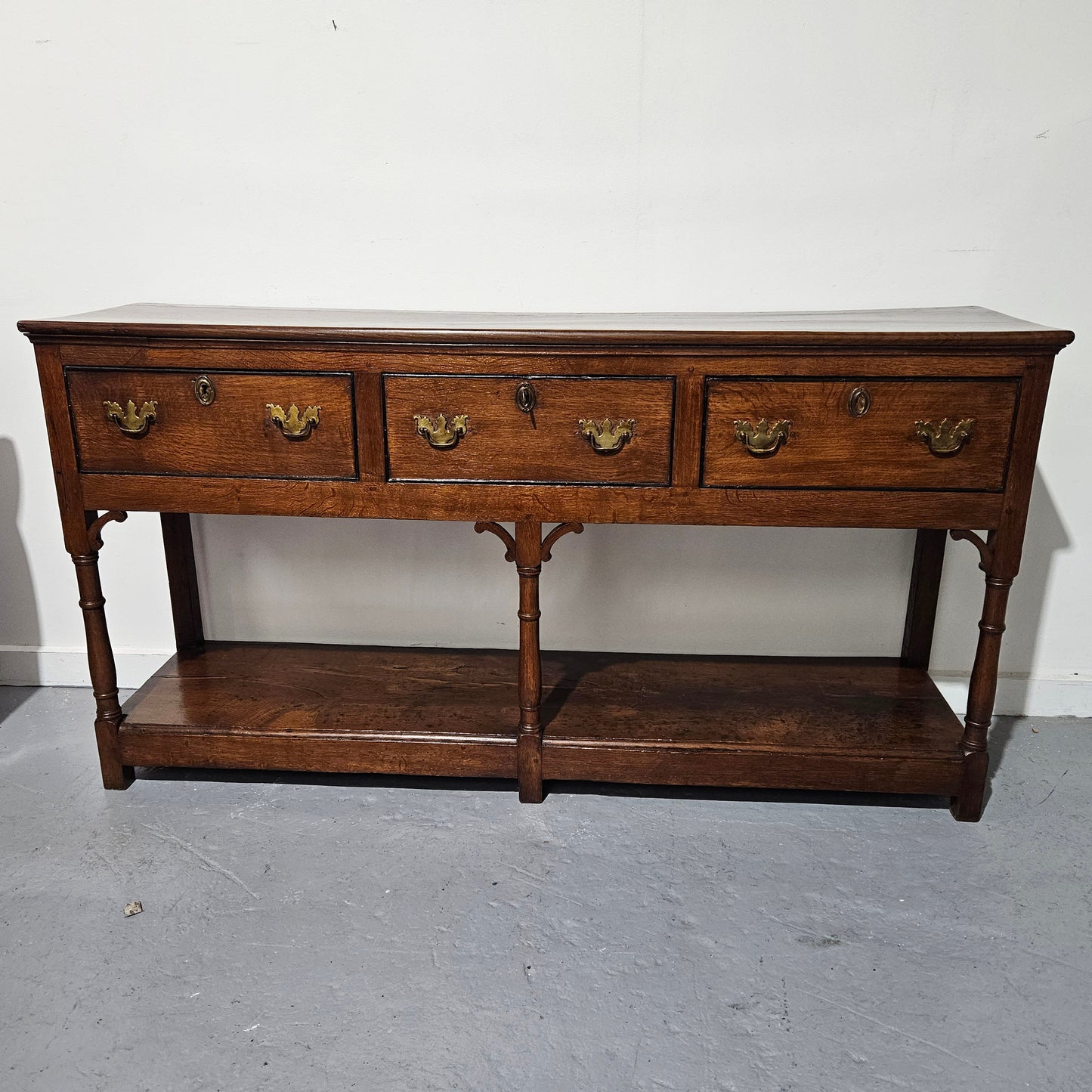 Rare & Hard to Find Early 19th Century Three Drawer Oak Kitchen Dresser Base