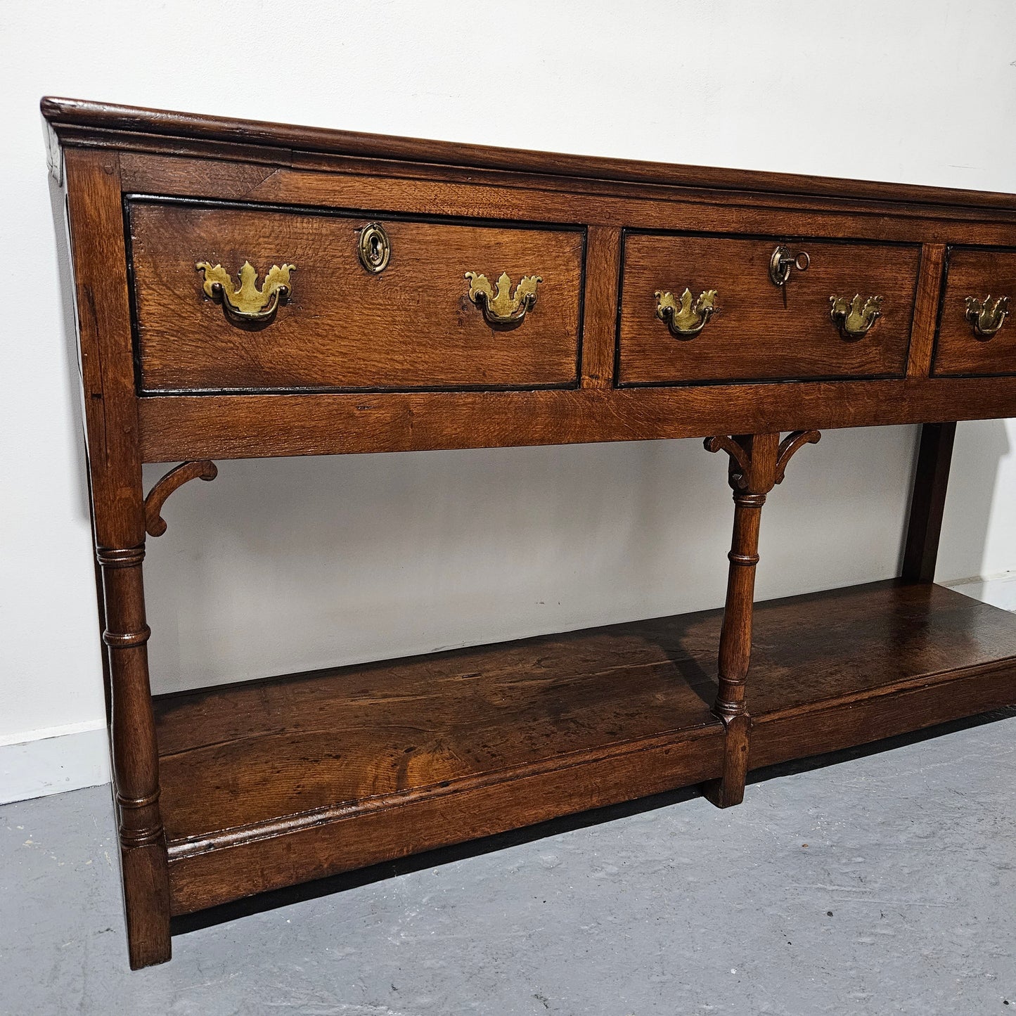 Rare & Hard to Find Early 19th Century Three Drawer Oak Kitchen Dresser Base