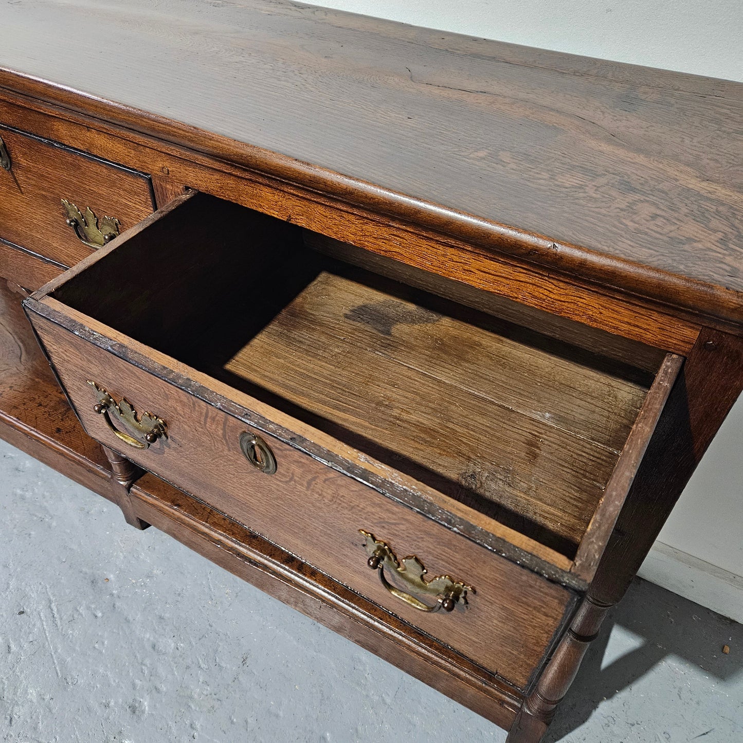 Rare & Hard to Find Early 19th Century Three Drawer Oak Kitchen Dresser Base