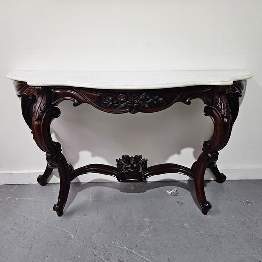 Louis XV Style 19th Century French Rosewood Marble Top Console Table