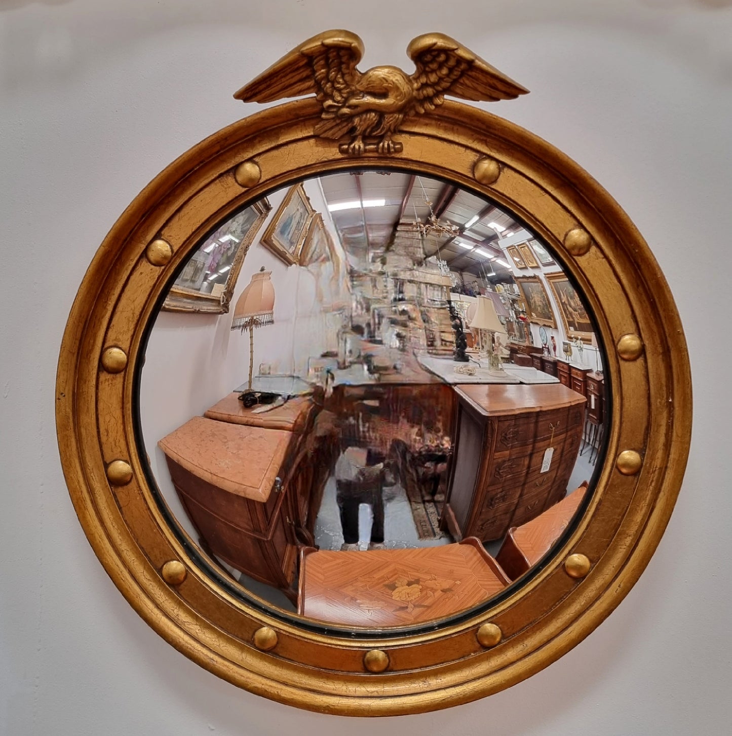 Vintage French Empire Style Gilt Convex Mirror