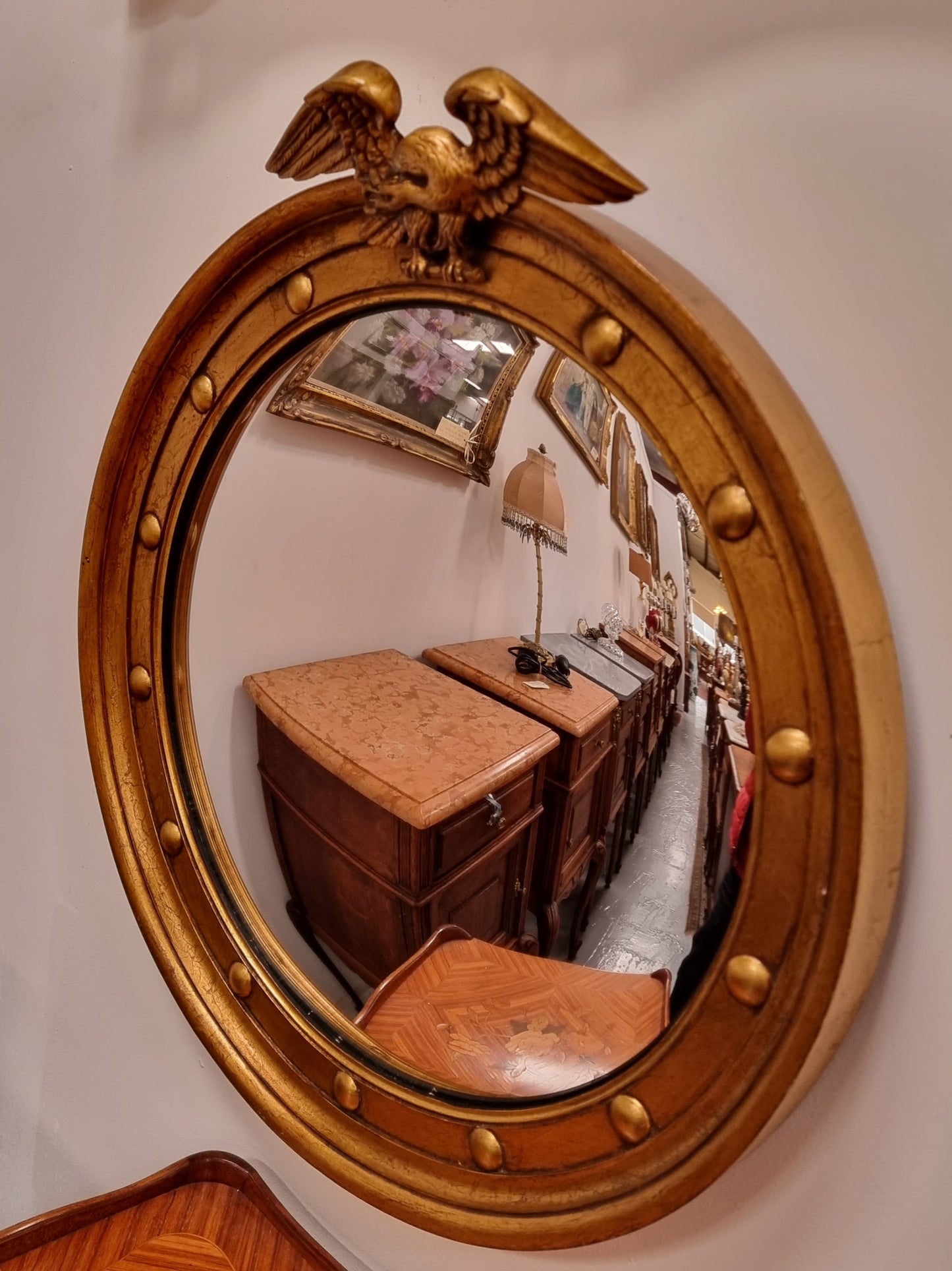 Vintage French Empire Style Gilt Convex Mirror