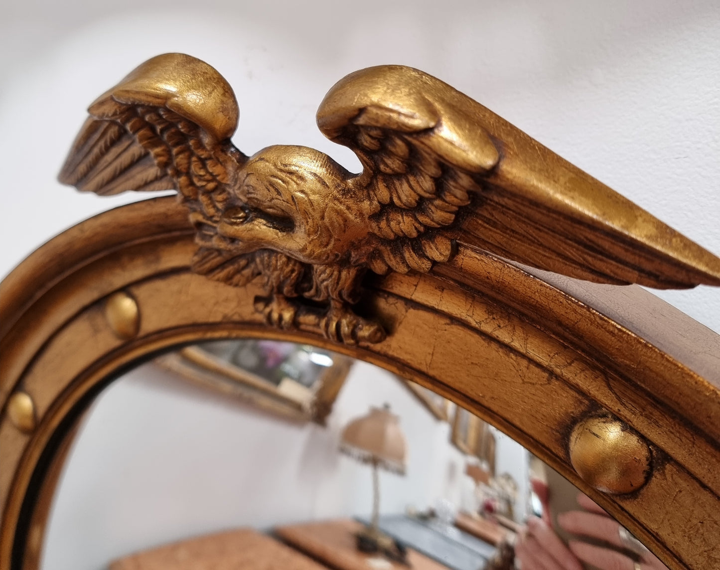Vintage French Empire Style Gilt Convex Mirror