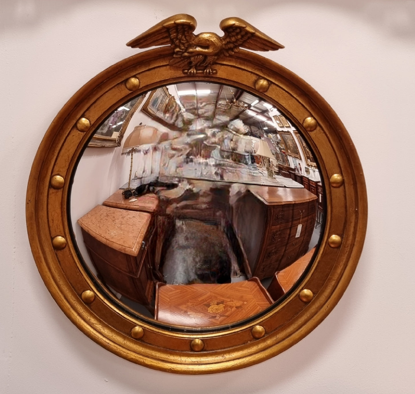 Vintage French Empire Style Gilt Convex Mirror