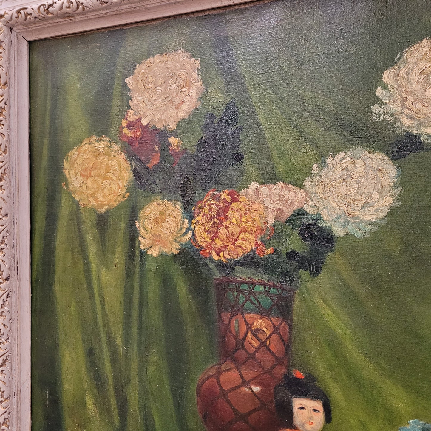 Sourced France a signed oil on canvas still life in an ornate frame. In good original detailed condition.