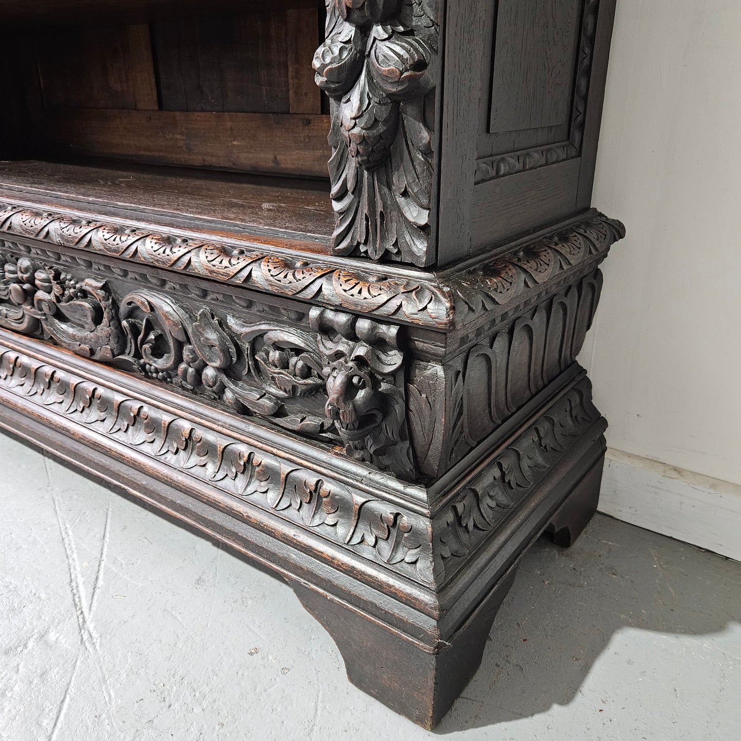 French Dark Oak Gothic Style Open Bookcase