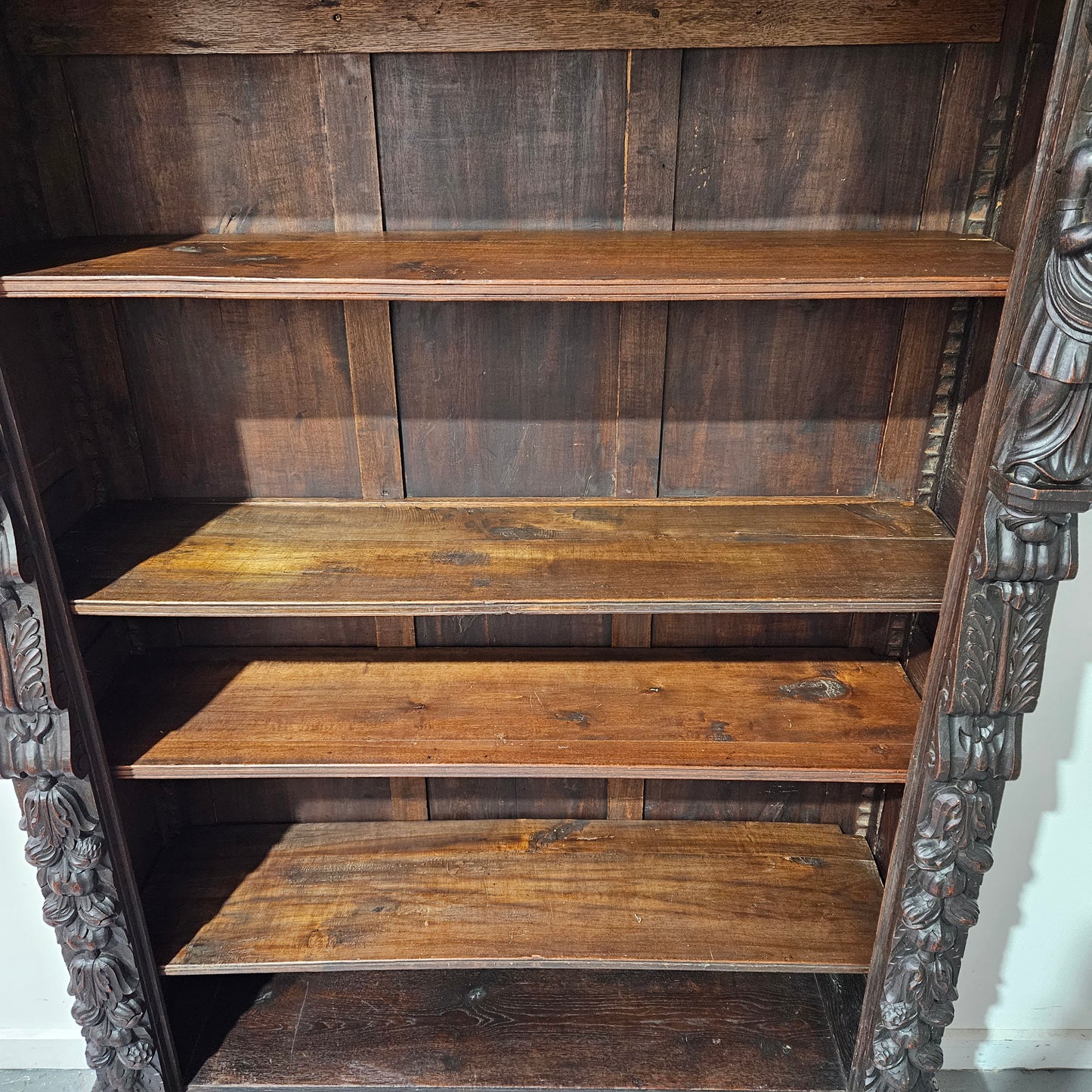 French Dark Oak Gothic Style Open Bookcase