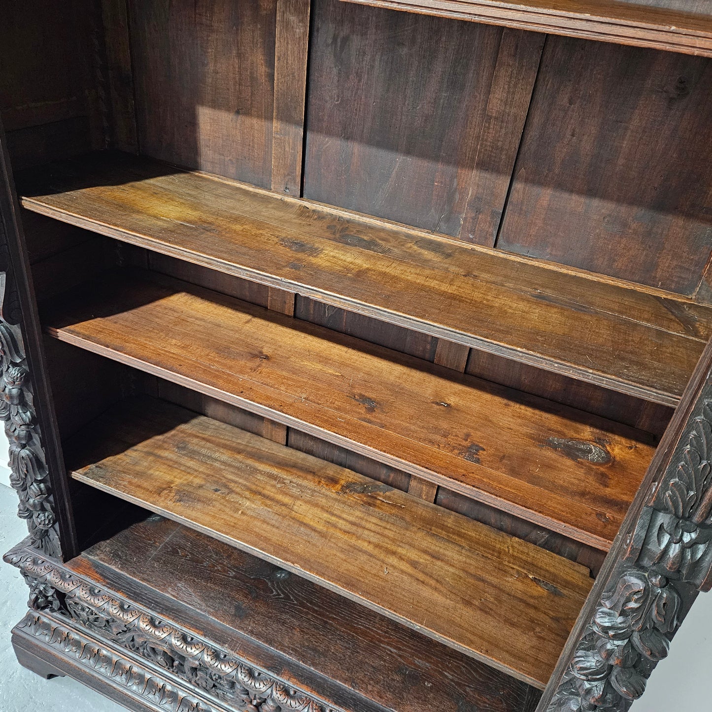 French Dark Oak Gothic Style Open Bookcase